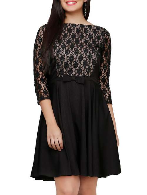 women's fit & flare self design dress - 10277406 - Very Small Image - 1