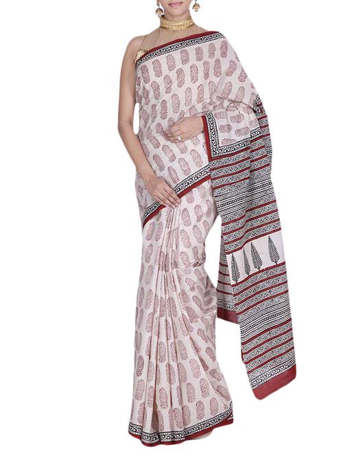 women's floral beige colored saree with blouse - 11335718 - Very Small Image - 1
