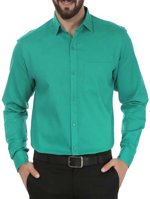 solid dark green cotton formal shirt - 11450114 - Very Small Image - 1