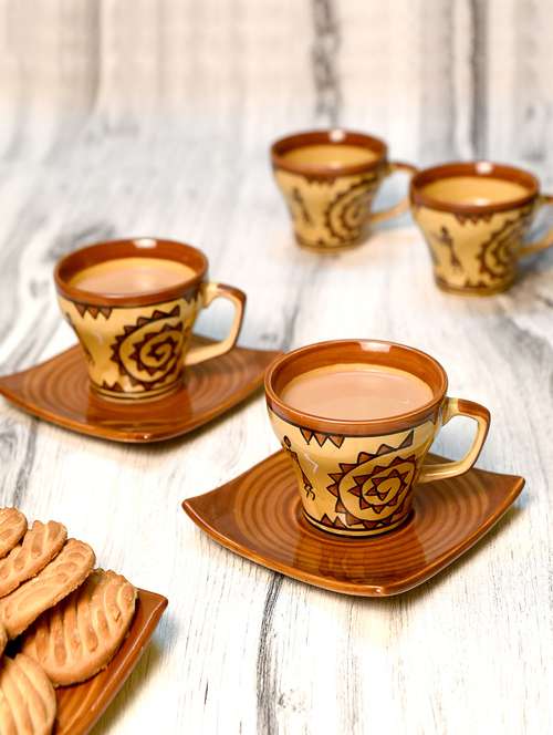 multi-coloured ceramic warli cup saucer set - 1170295 - Very Small Image - 1