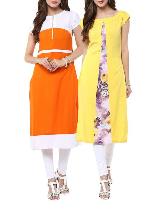 Multicolored Crepe Printed Kurtas Combo (Set of 2) - 12322548 - Very Small Image - 1