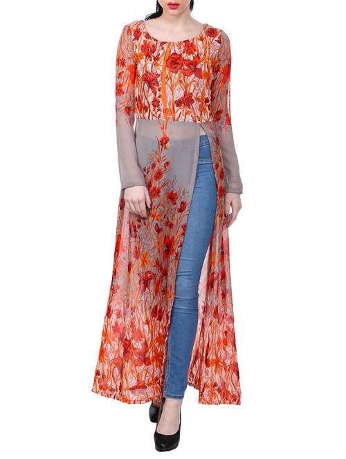 round neck floral maxi tunic - 12999589 - Very Small Image - 1