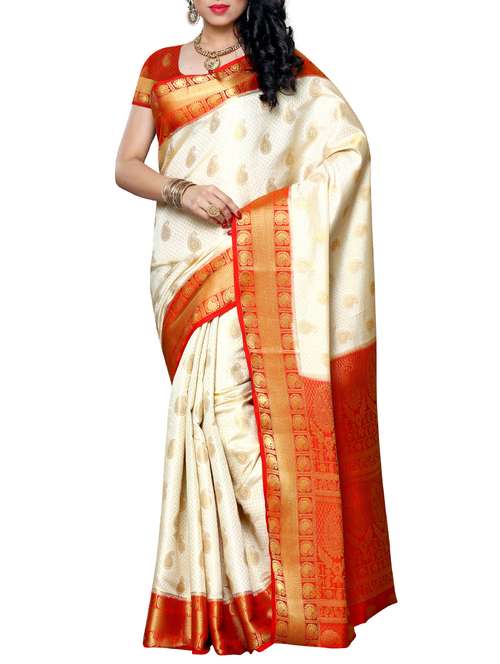 cream silk kanjivaram saree with blouse - 13176745 - Very Small Image - 1
