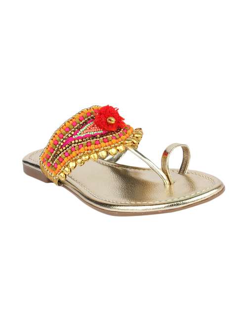 gold pom poms one toe kolhapuri - 13424301 - Very Small Image - 1