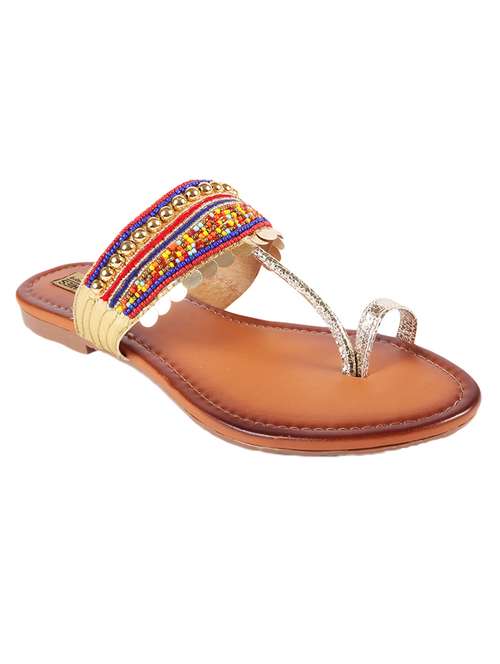 multi colored one toe kolhapuri - 13448254 - Very Small Image - 1