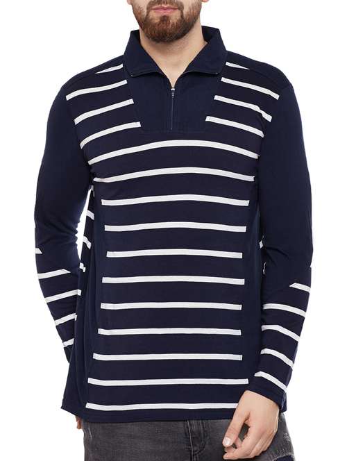 navy blue cotton striped t-shirt - 13749301 - Very Small Image - 1