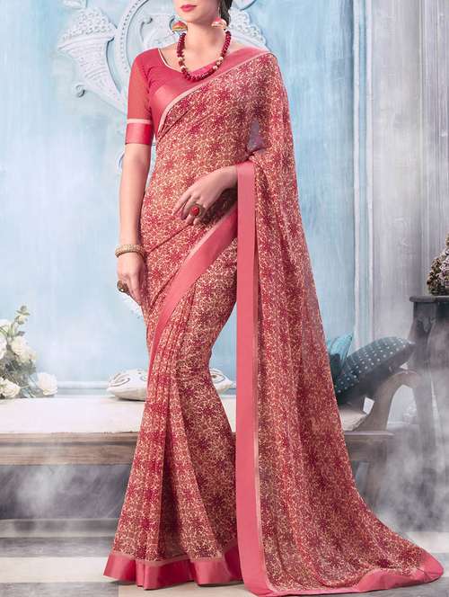 pink georgette printed saree with blouse - 13778430 - Very Small Image - 1