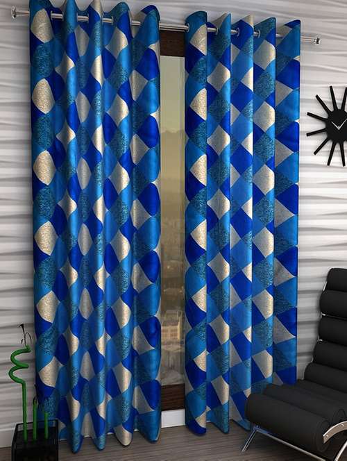 flossy blue polyester set of 2 door curtain - 13934992 - Very Small Image - 1