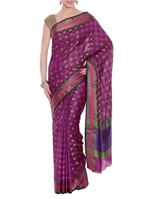 purple art silk woven saree with blouse - 13948228 - Very Small Image - 1