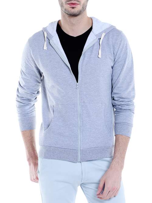 grey solid hooded casual jacket - 14010521 - Very Small Image - 1