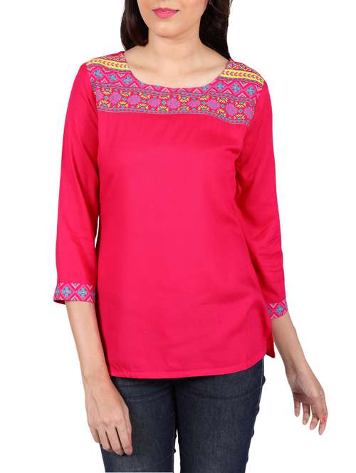 pink cotton straight kurti - 14195014 - Very Small Image - 1