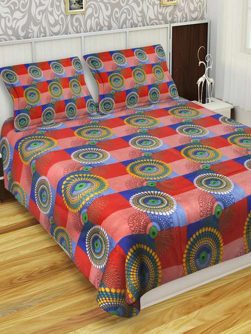 printed polycotton double bed sheet with 2 pillow covers - 14379344 - Very Small Image - 1