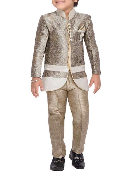 beige silk blend kurta sets - 14405621 - Very Small Image - 1