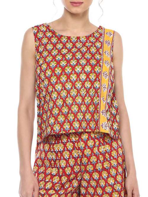 red cotton straight kurti - 14557324 - Very Small Image - 1