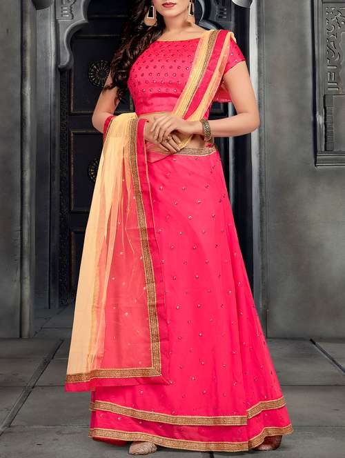 pink georgette a-line lehenga - 14645545 - Very Small Image - 1