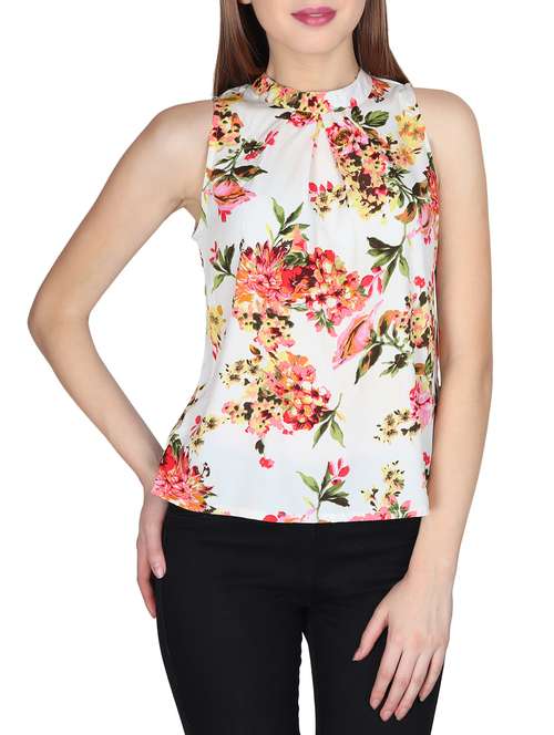 white printed crepe top - 14676915 - Very Small Image - 1