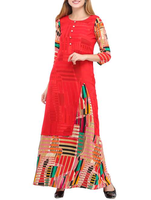 red viscose layered kurta - 14681423 - Very Small Image - 1
