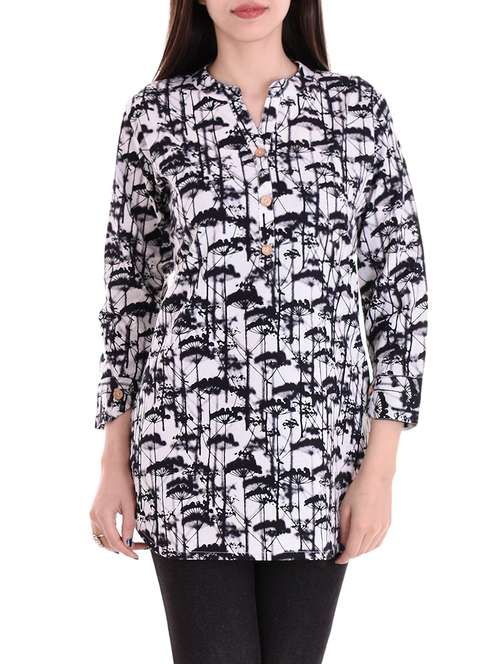 white cotton aline kurti - 14717054 - Very Small Image - 1