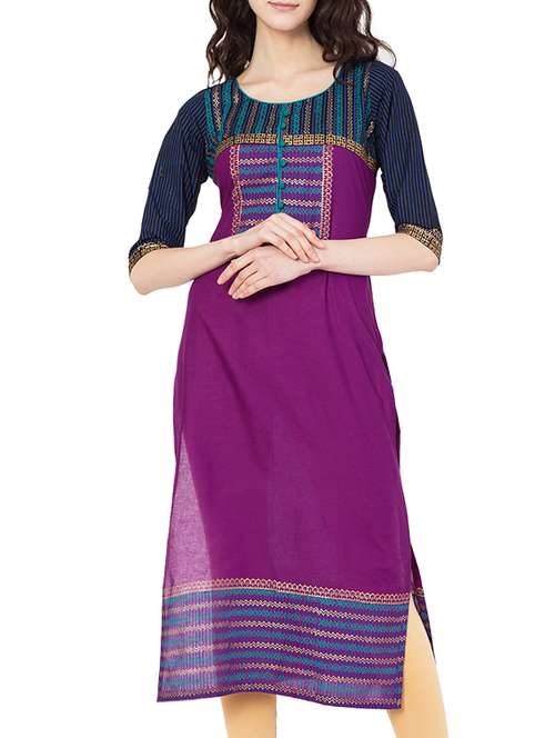 purple cotton straight kurta - 14810913 - Very Small Image - 1
