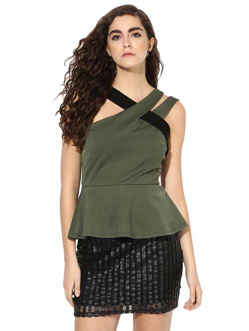 olive green peplum top - 14850270 - Very Small Image - 1