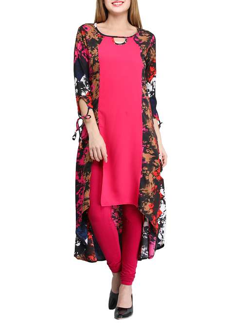 pink crepe high-low kurta - 14865088 - Very Small Image - 1