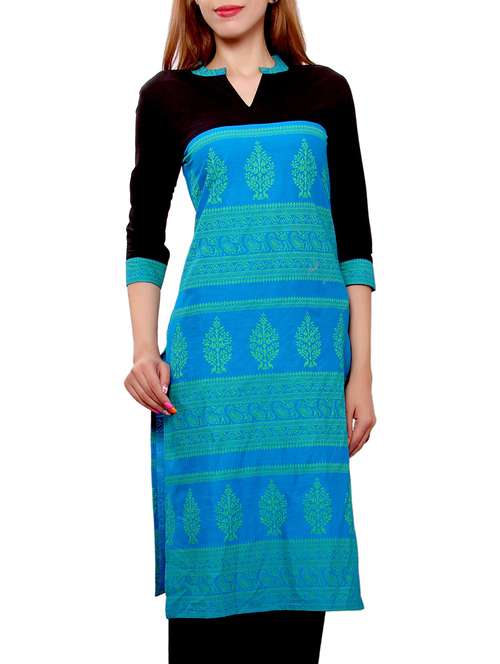 blue cotton straight kurta - 14914678 - Very Small Image - 1