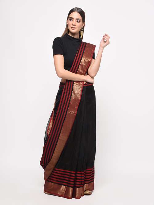fuchsia designs black handloom saree with blouse - 14949750 - Very Small Image - 1