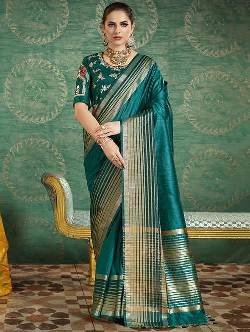 green silk bordered saree with blouse - 14952849 - Very Small Image - 1