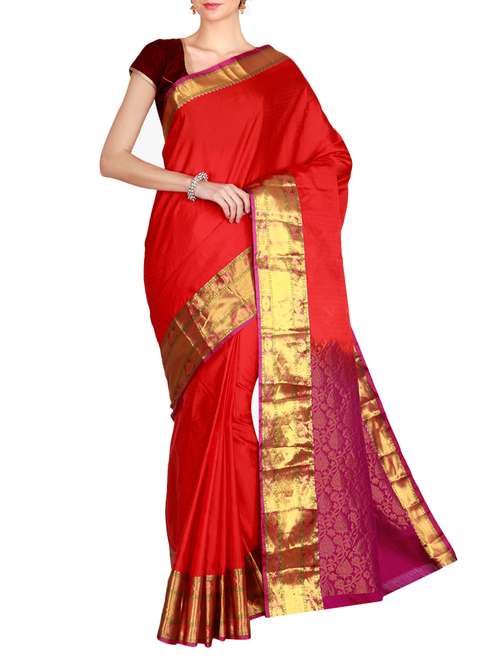 the chennai silks red kanjivaram saree with blouse - 14962623 - Very Small Image - 1