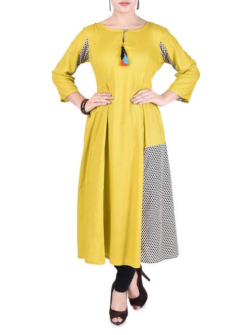 yellow viscose flared kurta - 14962668 - Very Small Image - 1