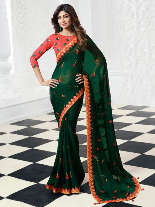 embroidered bordered saree with blouse - 15044943 - Very Small Image - 1