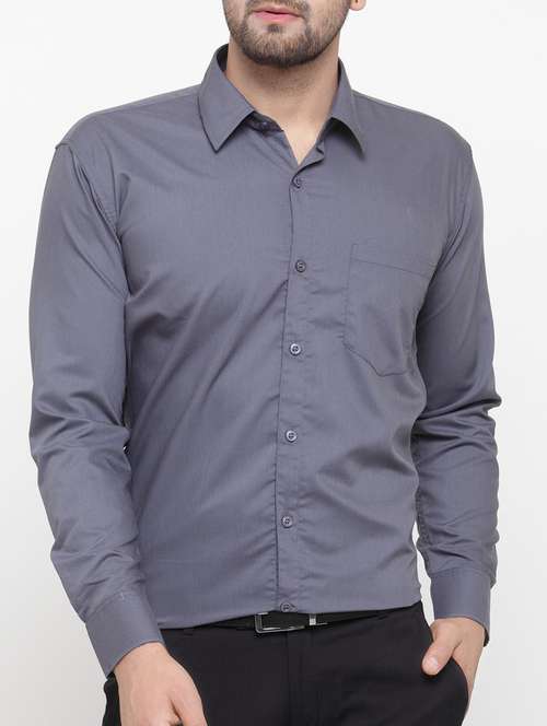 grey cotton formal shirt - 15054851 - Very Small Image - 1