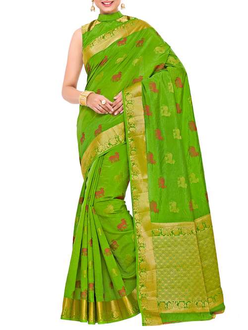 women's self design green colored saree with blouse - 15063763 - Very Small Image - 1