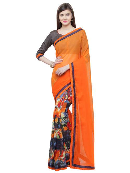 orange georgette half and half saree - 15074372 - Very Small Image - 1