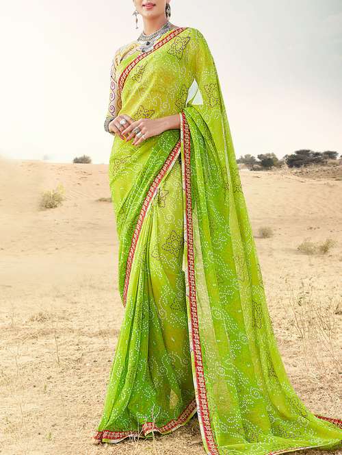 lace bordered bandhani printed saree - 15102724 - Very Small Image - 1