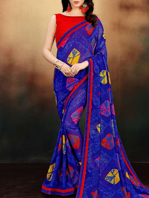 blue tie & dye saree with blouse - 15179236 - Very Small Image - 1
