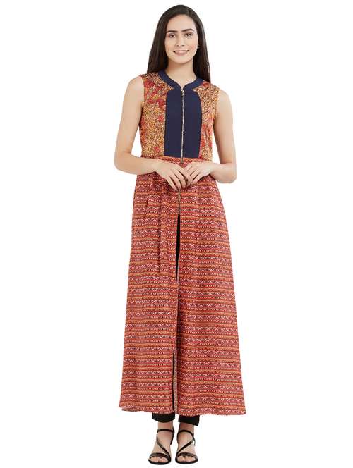 orange polyester high slit kurta - 15201277 - Very Small Image - 1