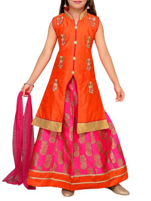 orange silk blend lehnga choli - 15209796 - Very Small Image - 1