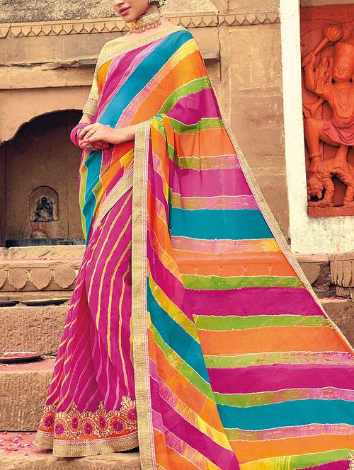 pink leheriya saree with blouse - 15256368 - Very Small Image - 1