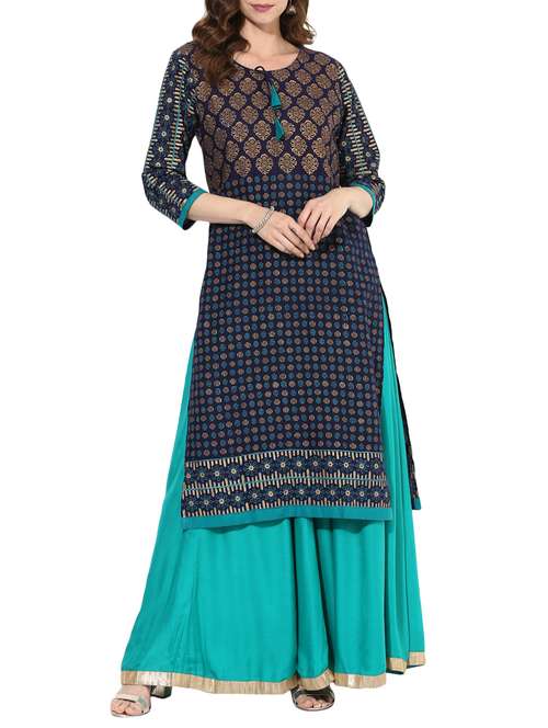 block printed straight kurta - 15297621 - Very Small Image - 1
