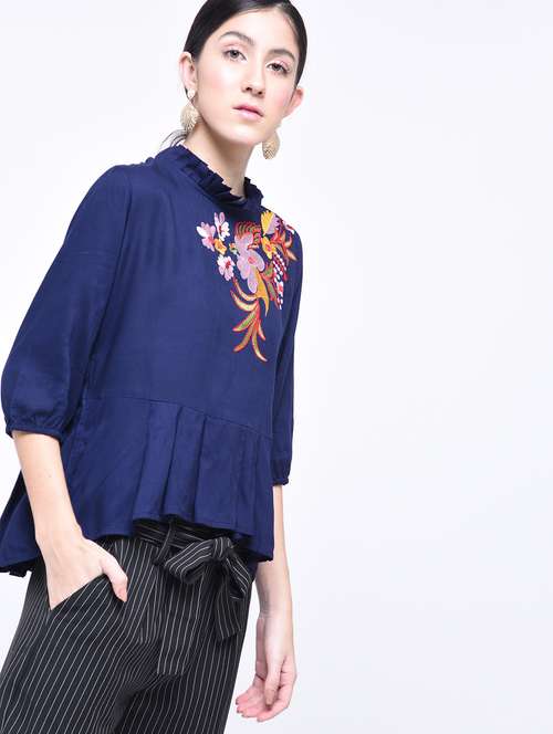 women's asymmetric mock neck top - 15399490 - Very Small Image - 1
