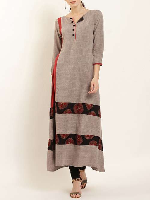 contrast paneled a-line kurta - 15402340 - Very Small Image - 1