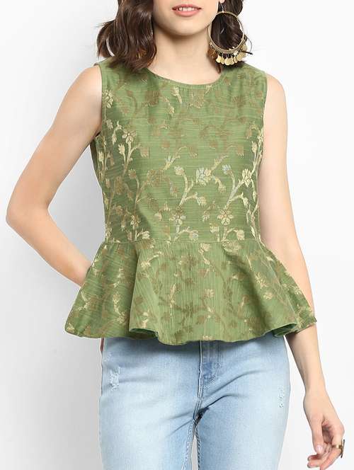 sleeveless jacquard peplum top - 15406185 - Very Small Image - 1