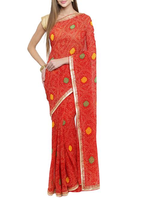 women's bandhani red colored saree with blouse - 15427180 - Very Small Image - 1