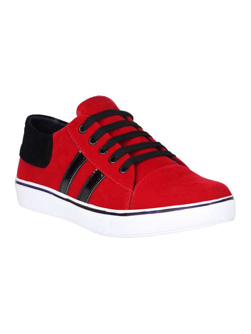 red leatherette lace up sneakers - 15440797 - Very Small Image - 1