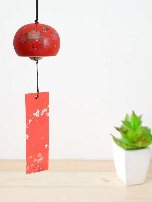 ceramic melodious sound wind chime bell in red color flower design - 15447969 - Very Small Image - 1