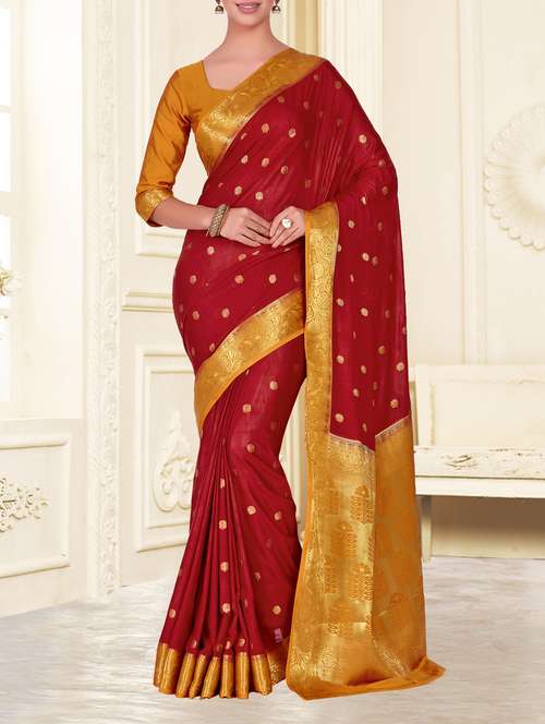 contrast zari pallu kanjivaram saree - 15464050 - Very Small Image - 1