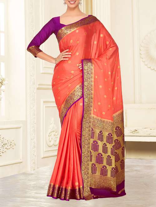 contrast zari pallu kanjivaram saree - 15464052 - Very Small Image - 1