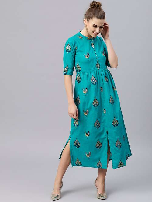 button detailed printed dress - 15502606 - Very Small Image - 1
