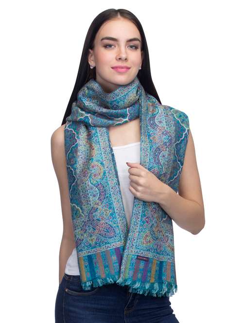 blue floral wool stole - 15503730 - Very Small Image - 1